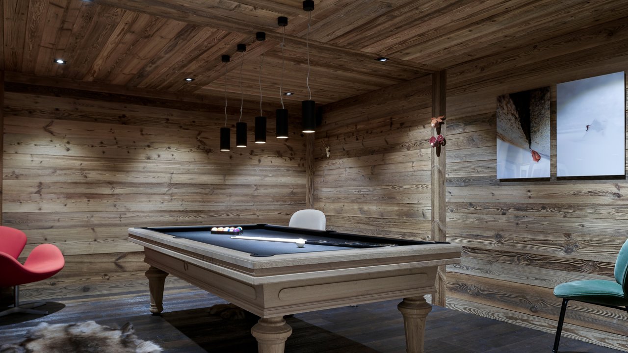 CHALET-COURCHEVEL1850-VIEUX BOIS-BILLARD